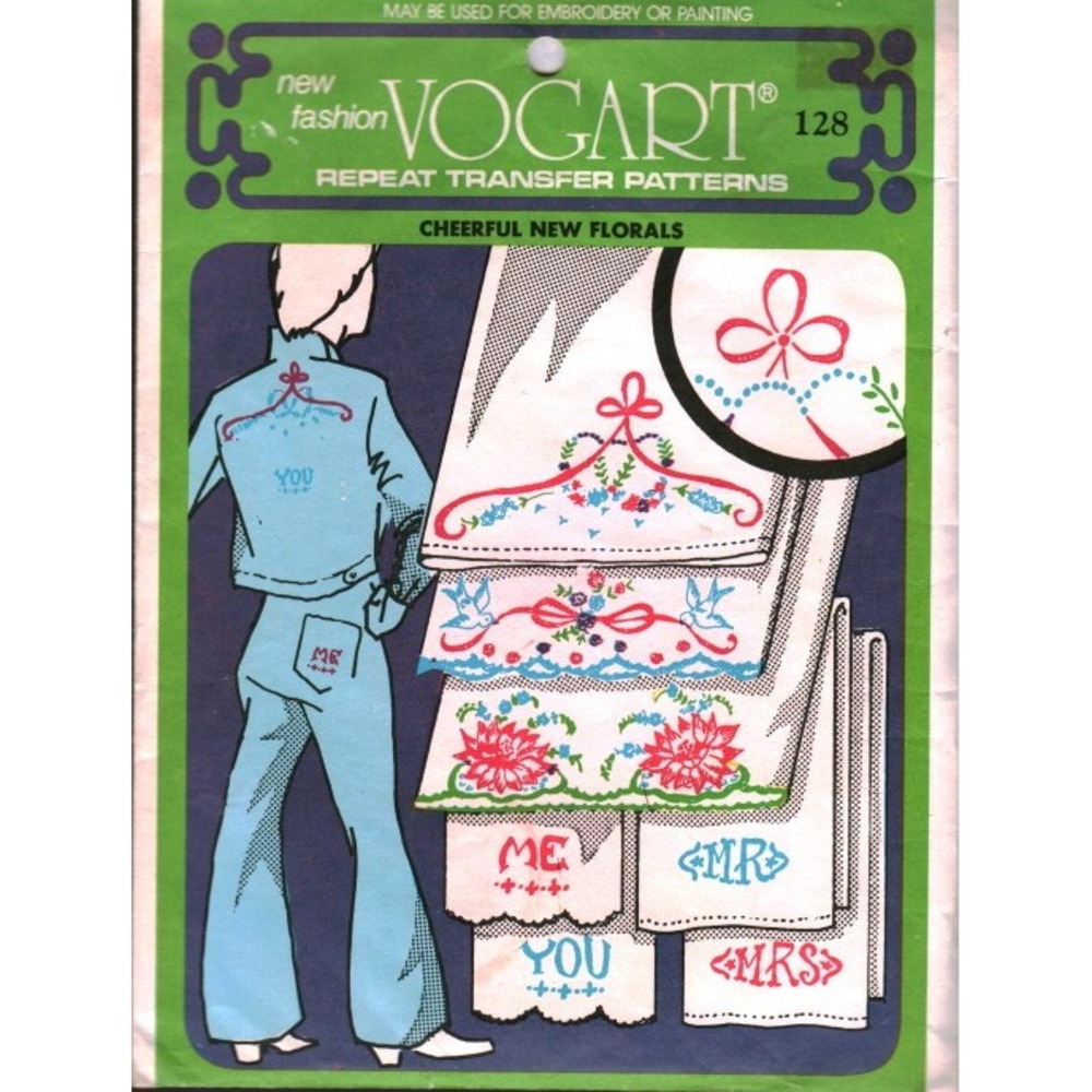 Vintage Vogart 128 Repeat Transfer Patterns Cheerful New Florals Embroidery‎ DIY